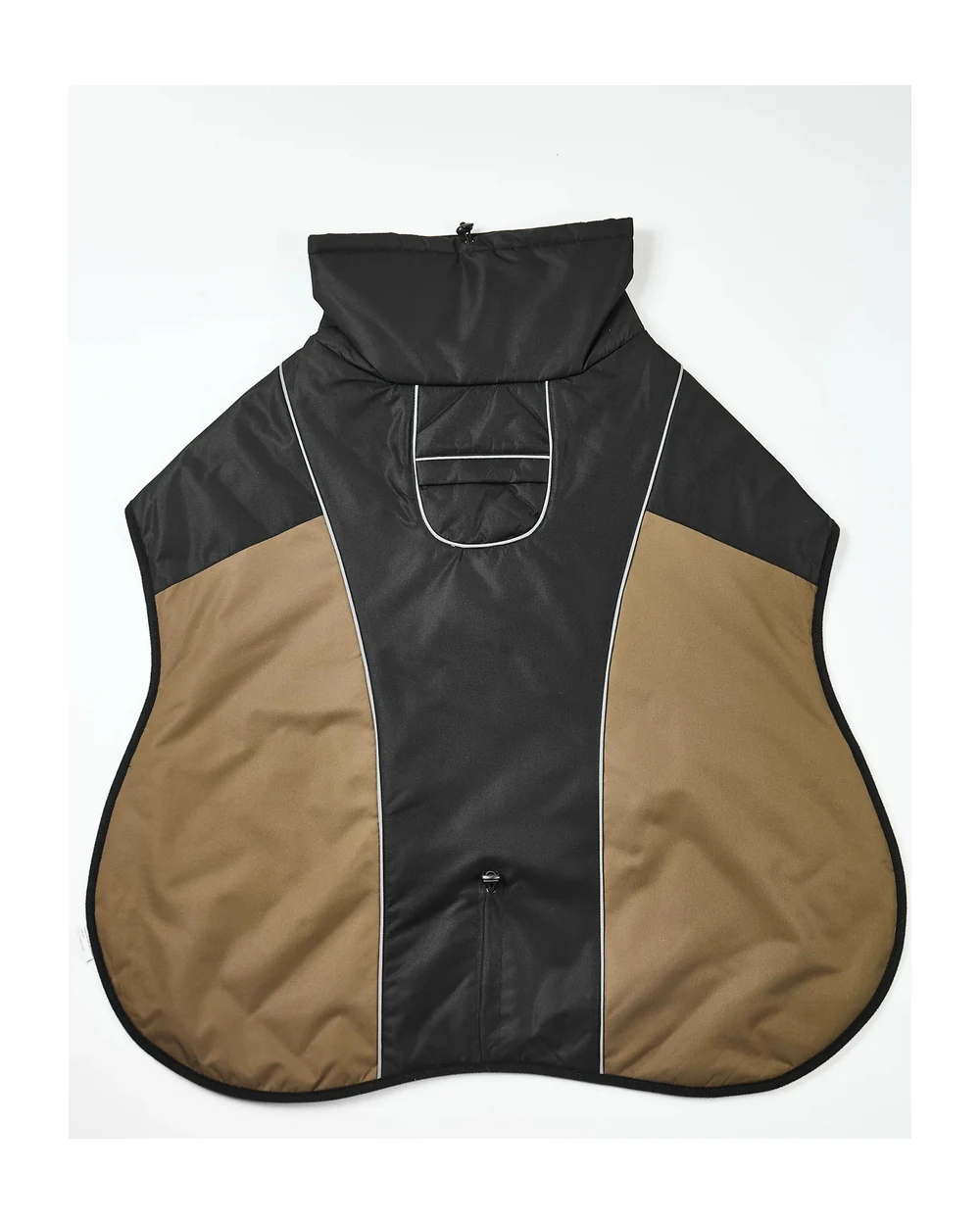 Olive green and black AVERUNE insulated winter dog coat, front view